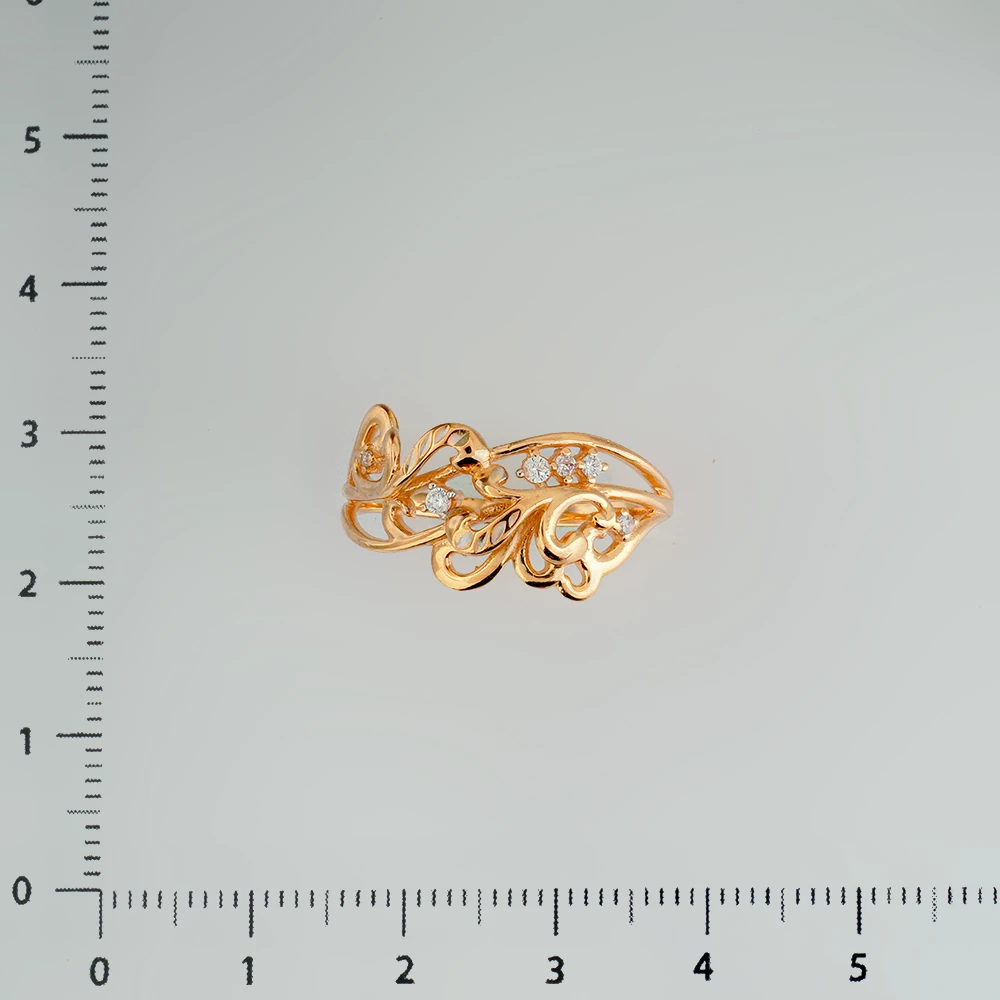 Кольцо с фианитом из красного золота 585 пробы