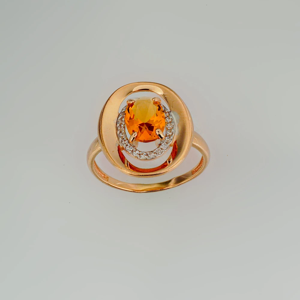 Кольцо с цитрином из красного золота 585 пробы