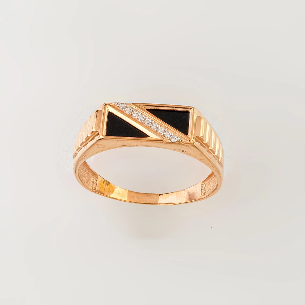 Кольцо с ониксом из красного золота 375 пробы