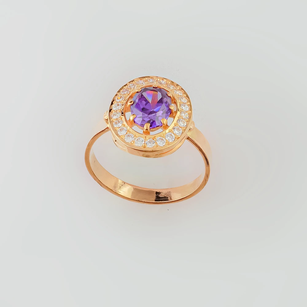 Кольцо с фианитом из красного золота 585 пробы