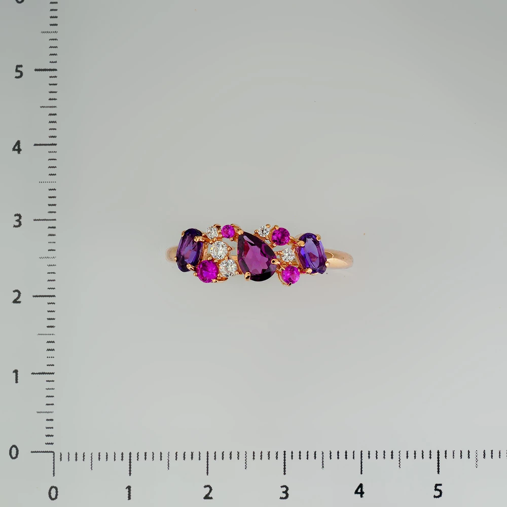 Кольцо с рубином синтетическим из красного золота 585 пробы