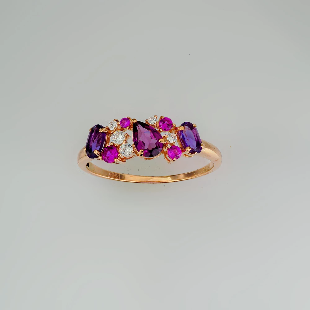 Кольцо с рубином синтетическим из красного золота 585 пробы