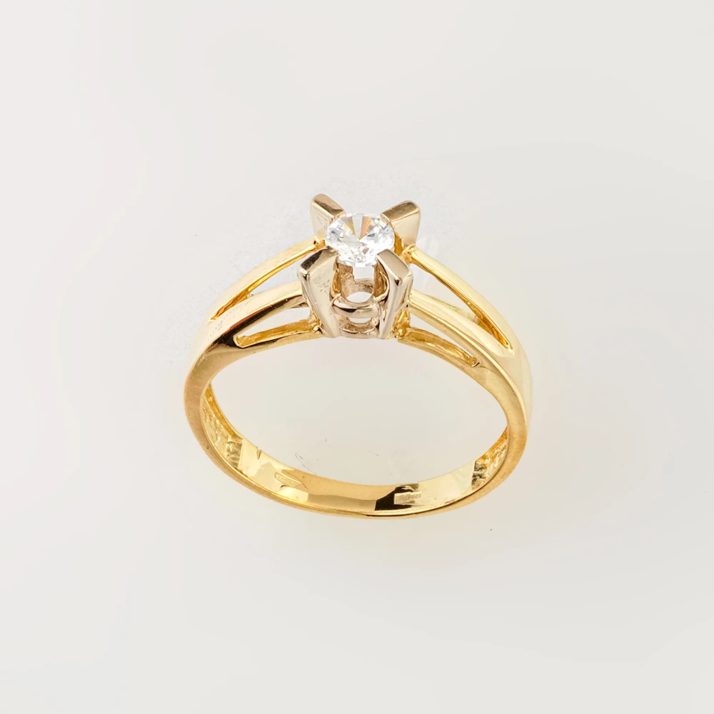 Кольцо с фианитом из желтого золота 585 пробы