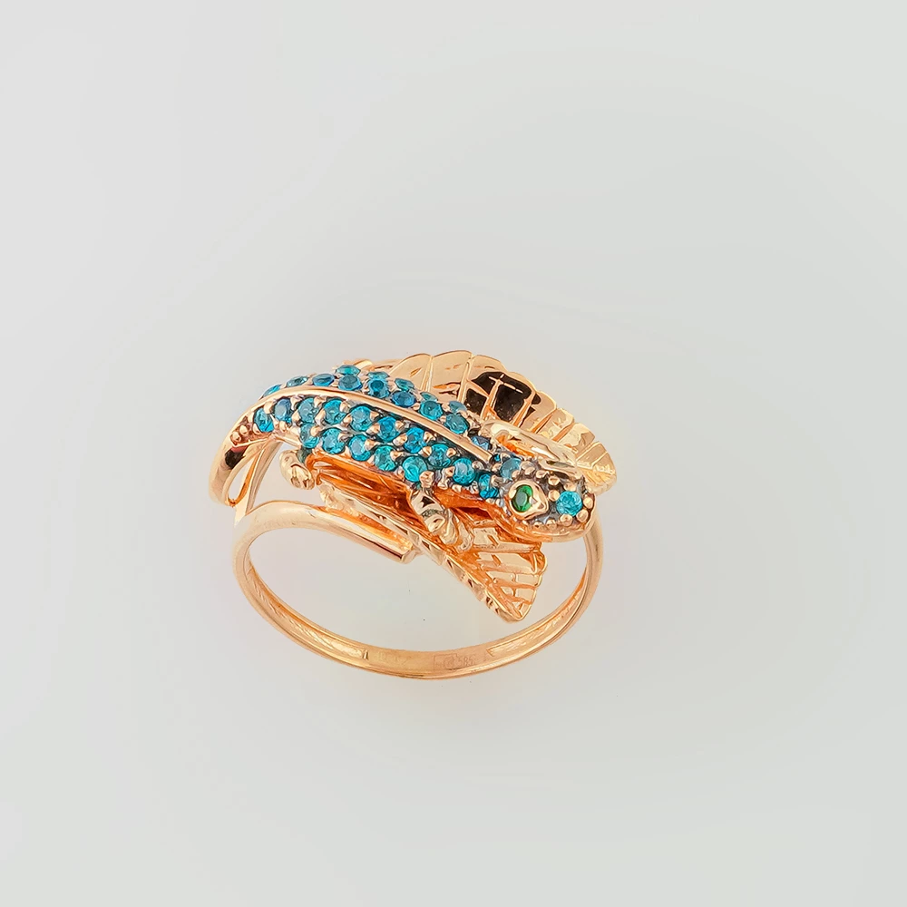 Кольцо с фианитом из красного золота 585 пробы