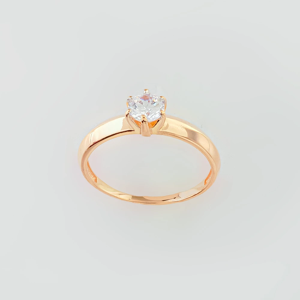 Кольцо с фианитом из красного золота 585 пробы