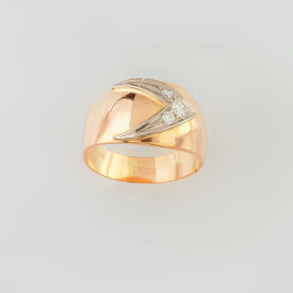 Кольцо с фианитом из красного золота 585 пробы