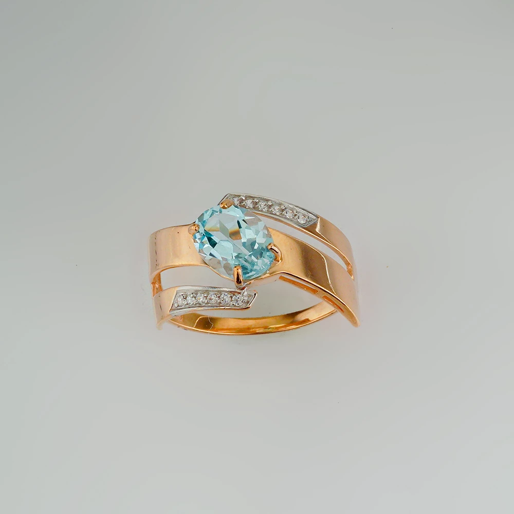 Кольцо с топазом из красного золота 585 пробы