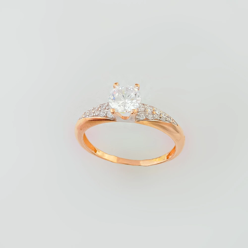 Кольцо с фианитом из красного золота 585 пробы