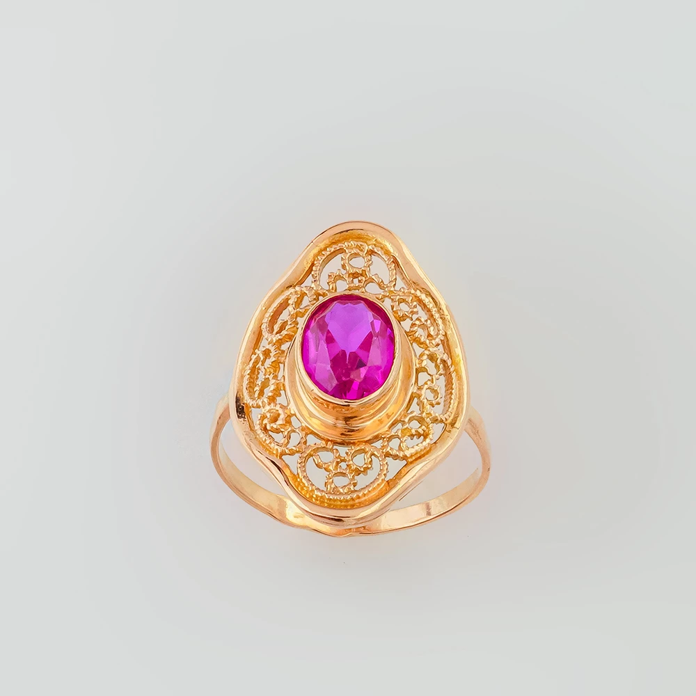 Кольцо с фианитом из красного золота 583 пробы