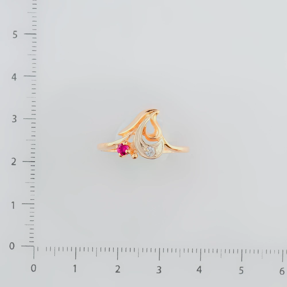 Кольцо с рубином синтетическим из красного золота 585 пробы