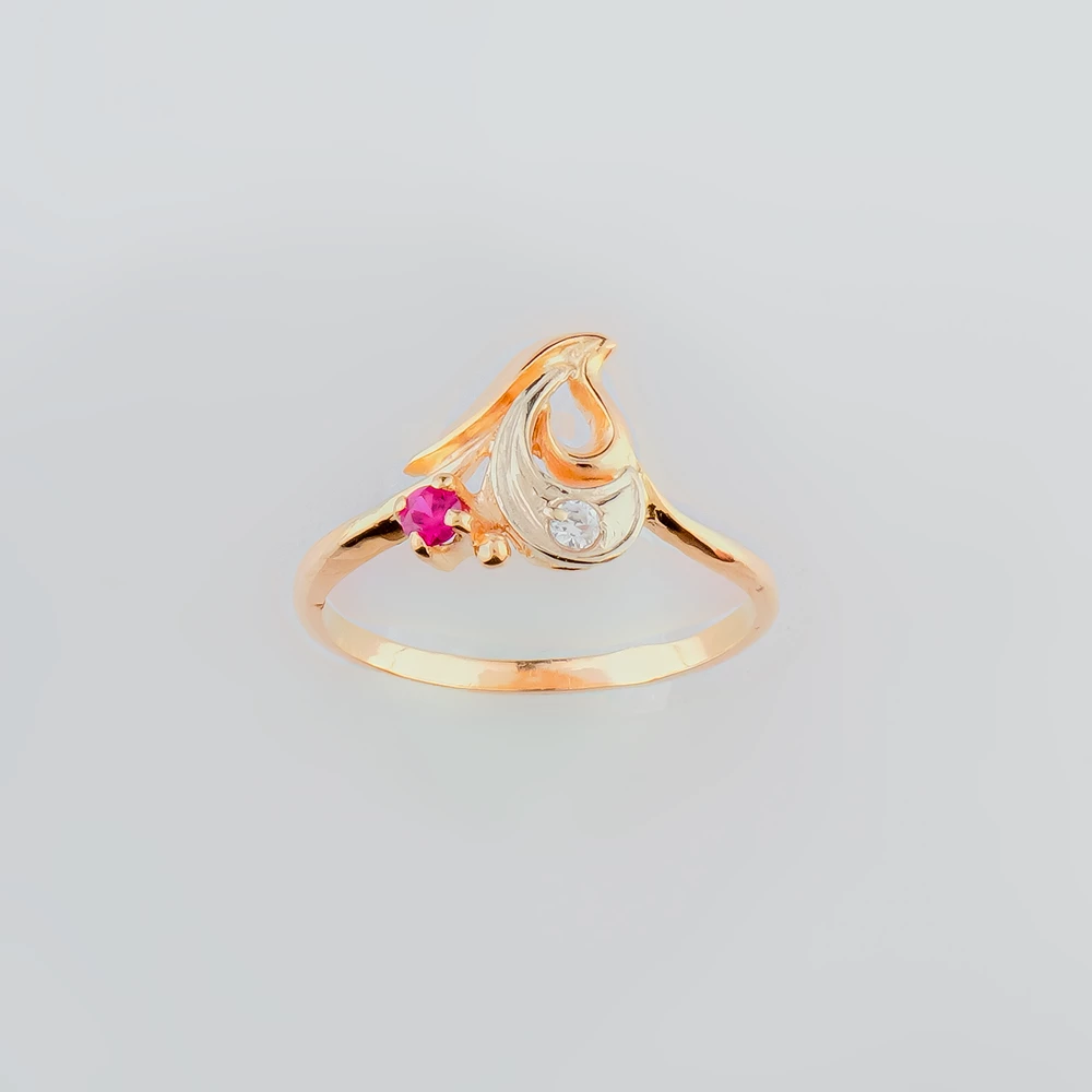 Кольцо с рубином синтетическим из красного золота 585 пробы