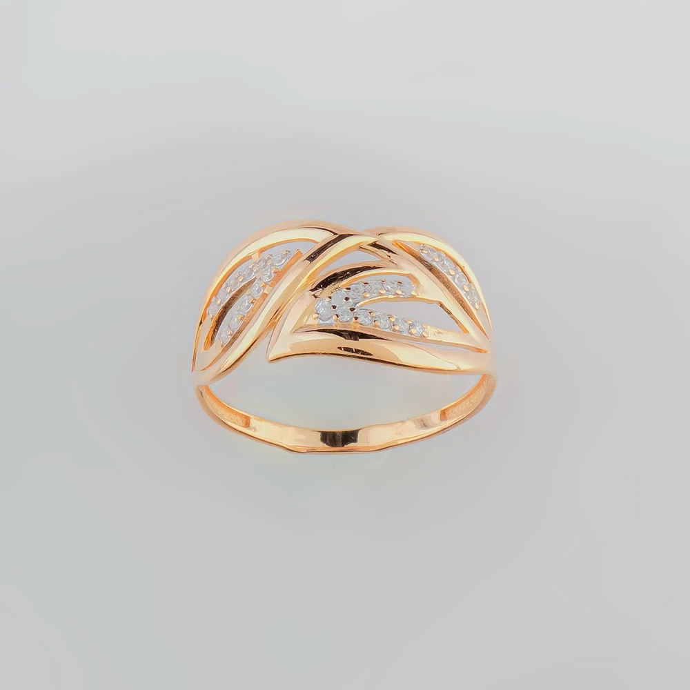 Кольцо с фианитом из красного золота 585 пробы