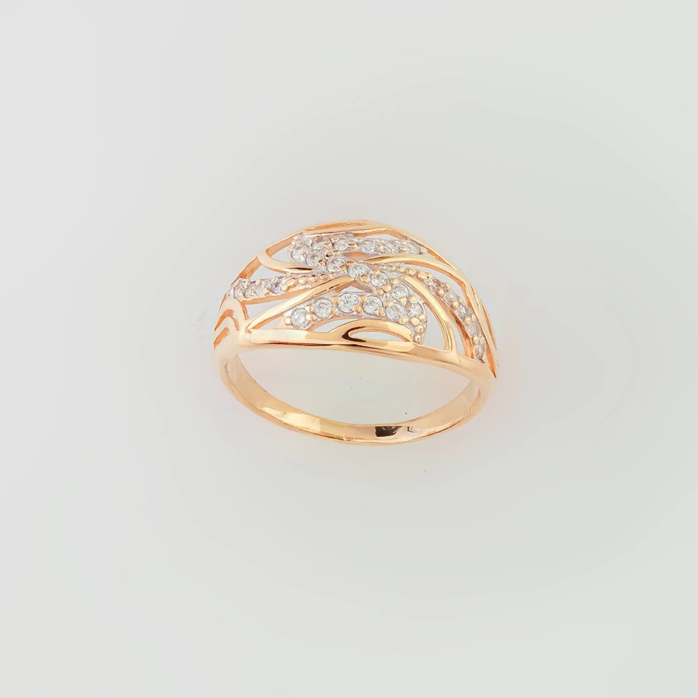 Кольцо с фианитом из красного золота 585 пробы