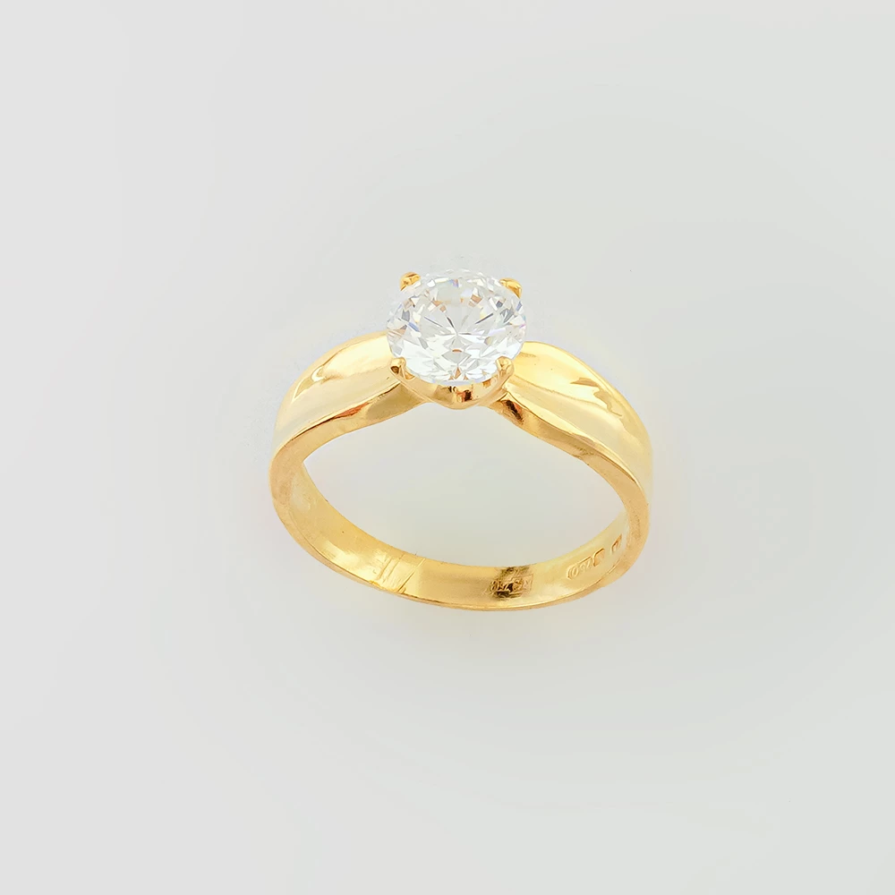 Кольцо с фианитом из желтого золота 750 пробы