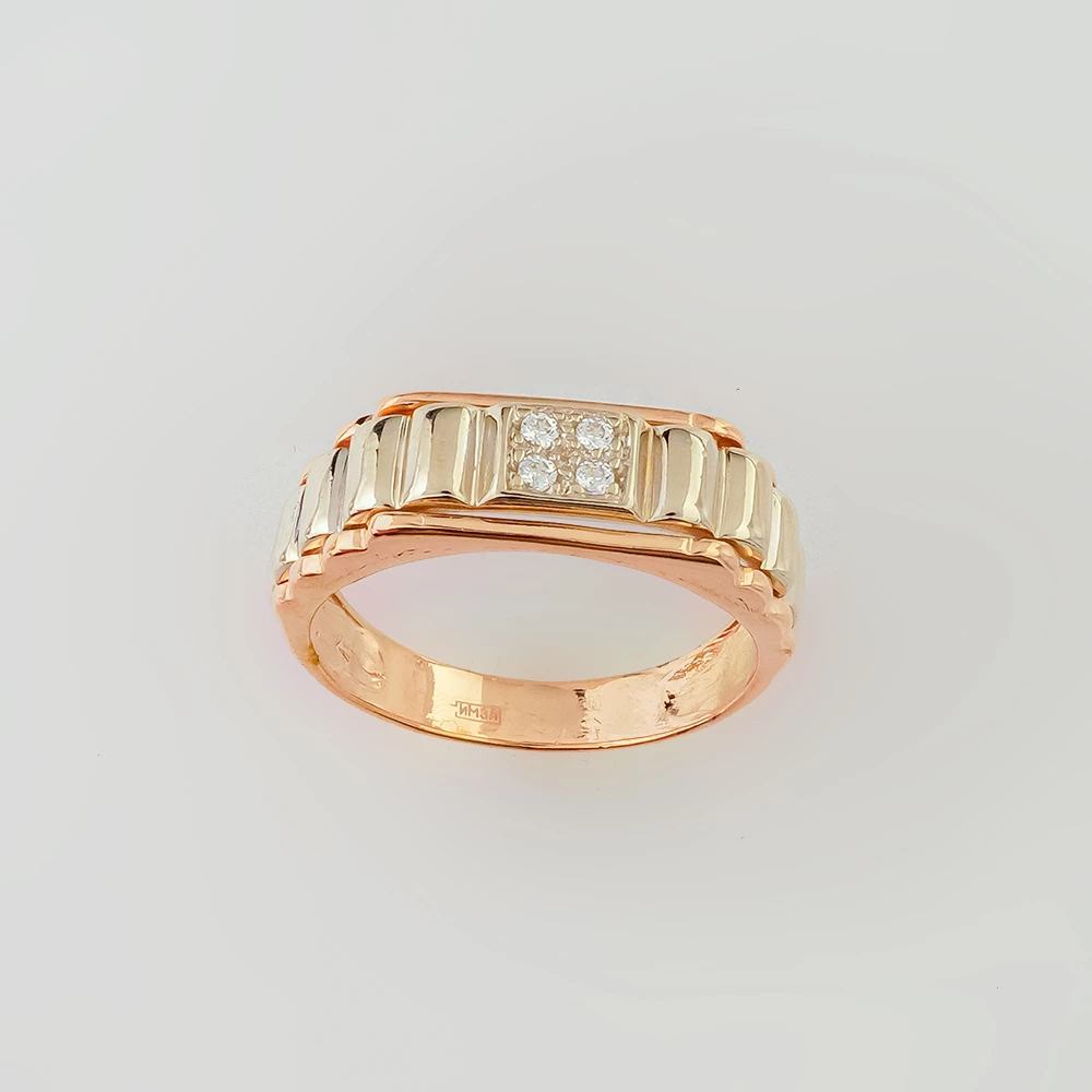 Кольцо с фианитом из красного золота 585 пробы