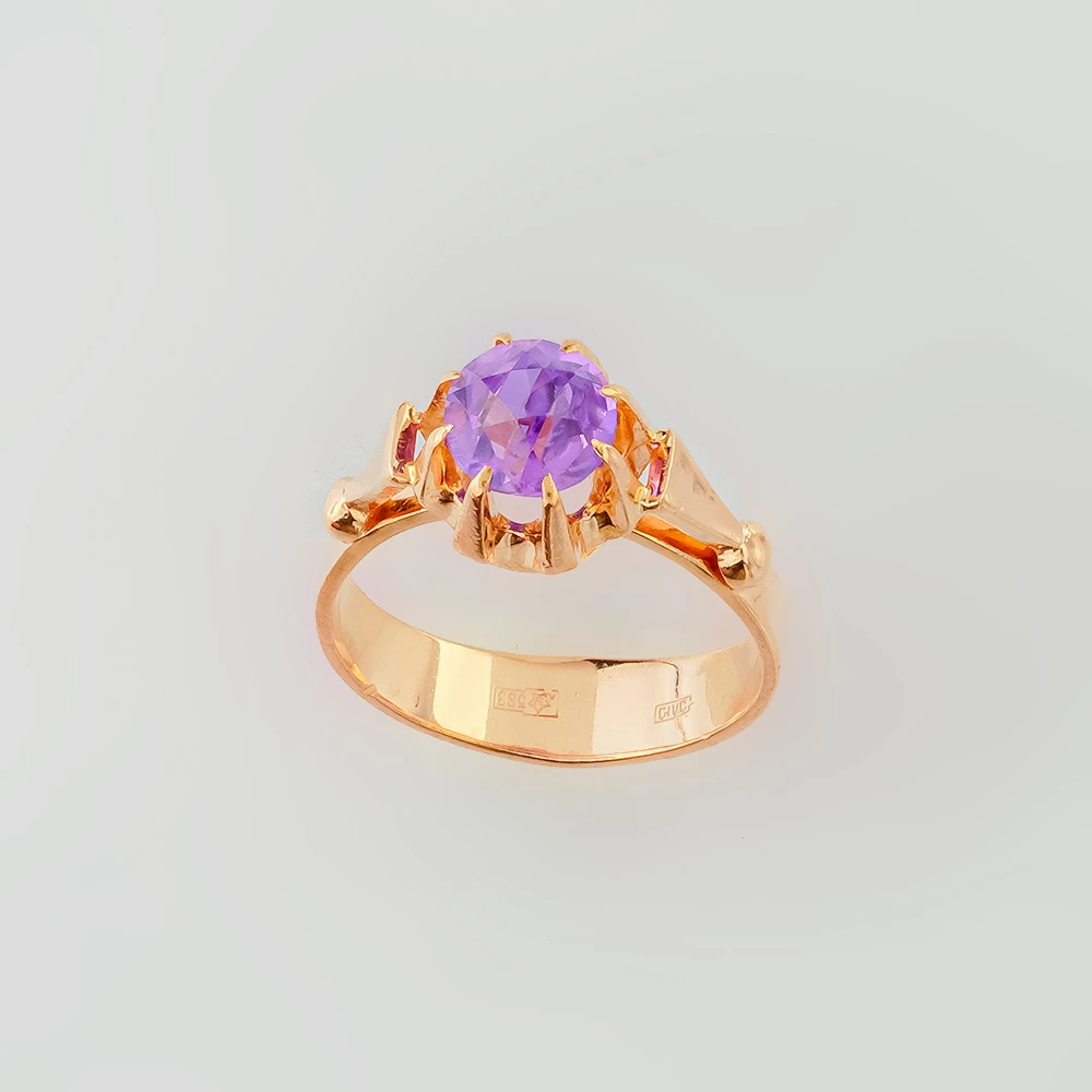 Кольцо с фианитом из красного золота 583 пробы