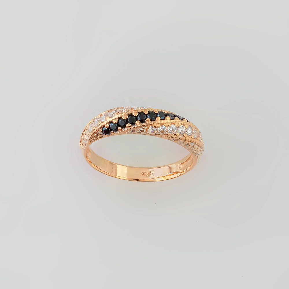 Кольцо с фианитом из красного золота 585 пробы