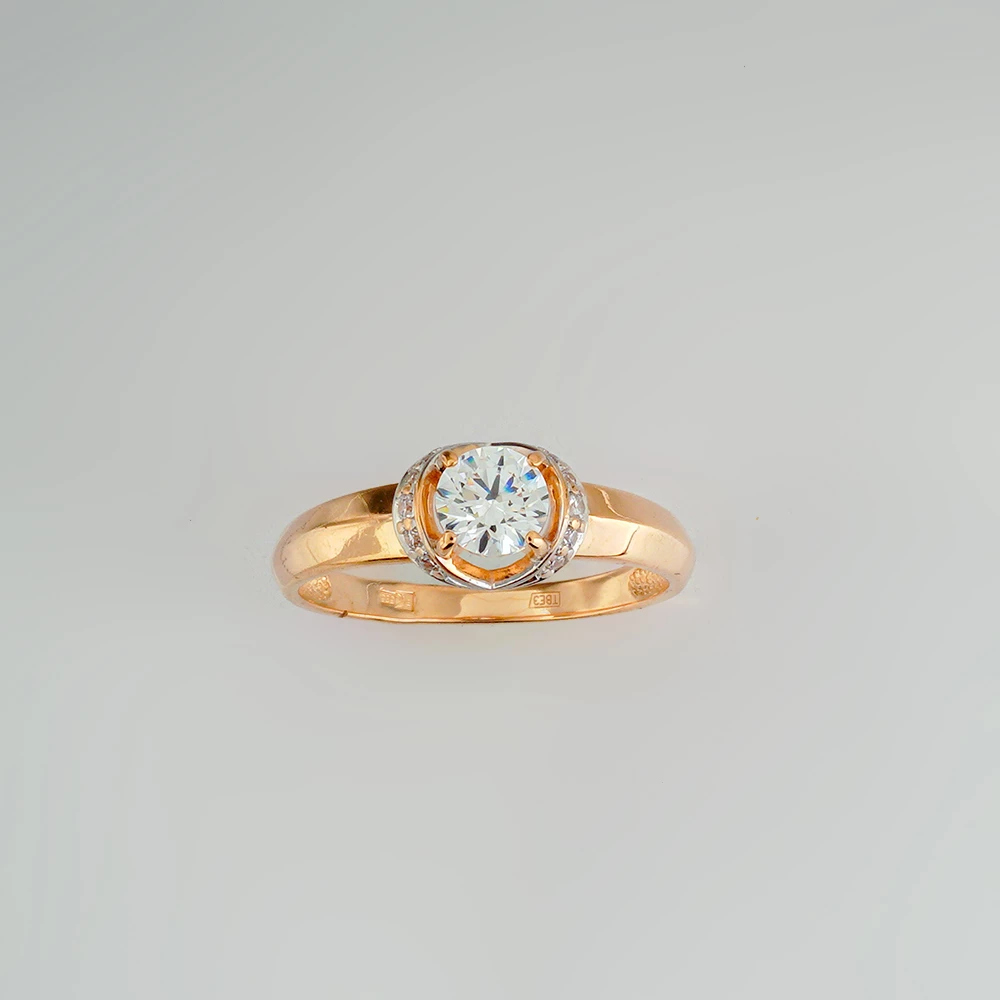 Кольцо с фианитом из красного золота 585 пробы