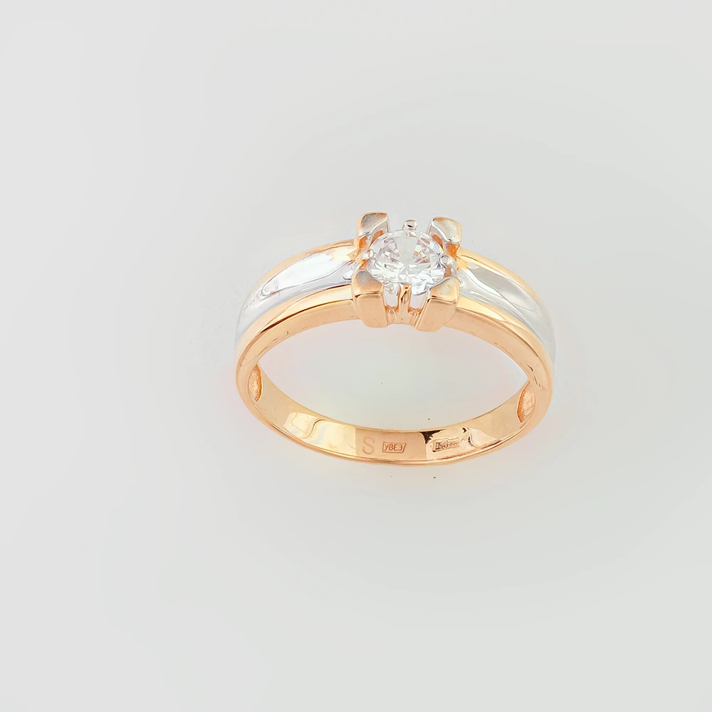 Кольцо с фианитом из красного золота 585 пробы