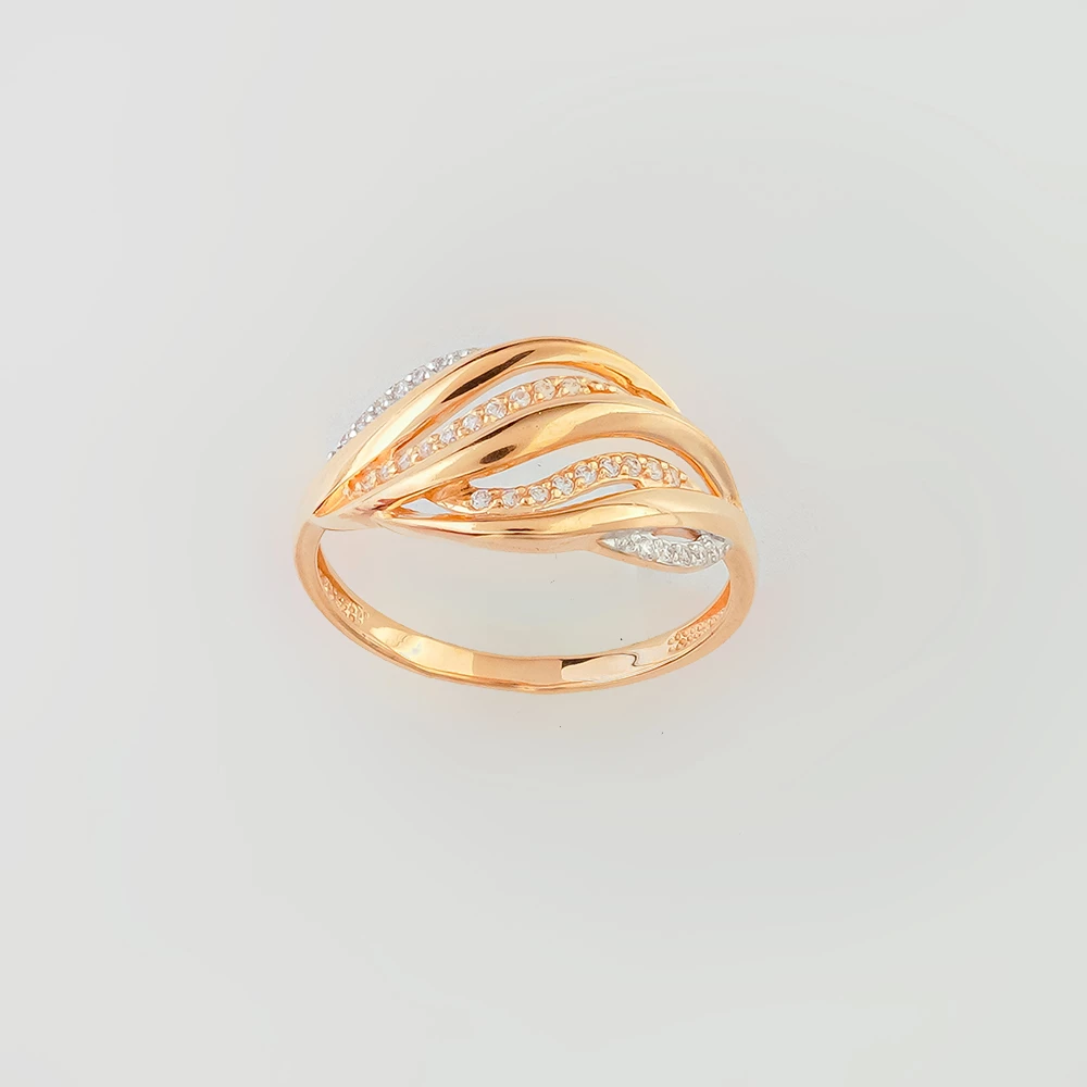 Кольцо с фианитом из красного золота 585 пробы