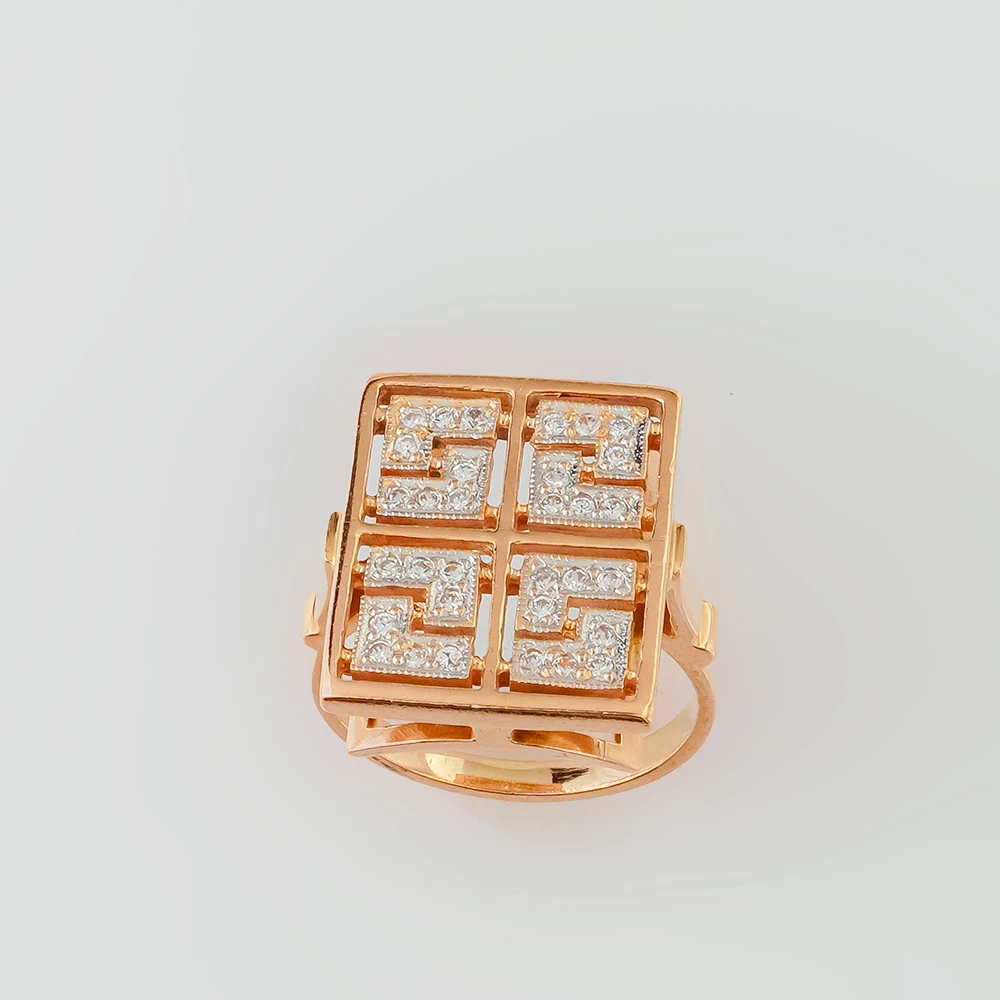 Кольцо с фианитом из красного золота 585 пробы