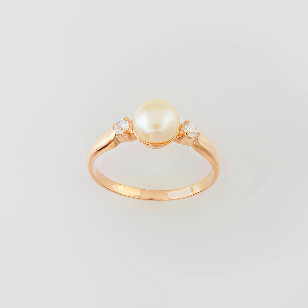 Кольцо с культивированным жемчугом из красного золота 585 пробы