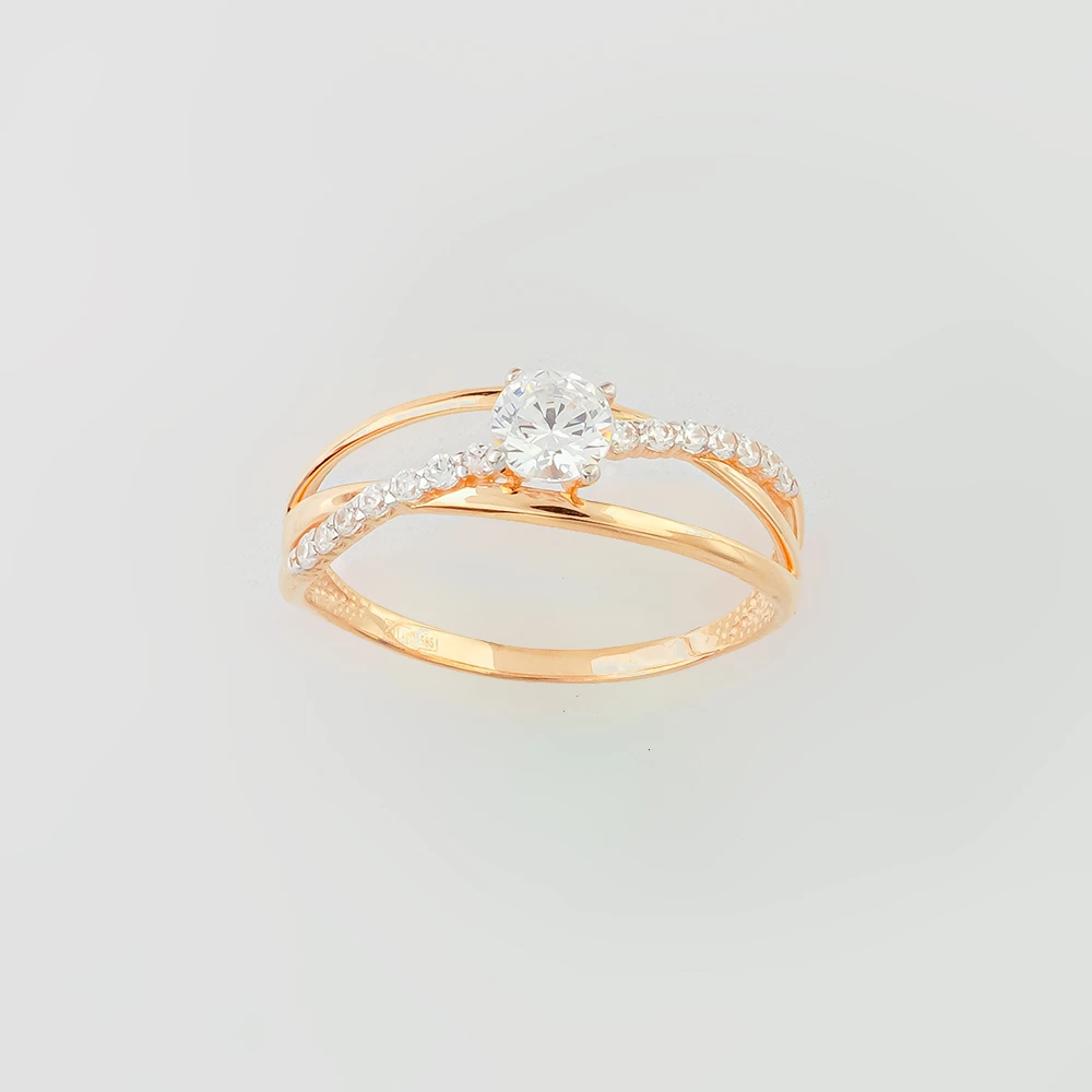 Кольцо с фианитом из красного золота 585 пробы