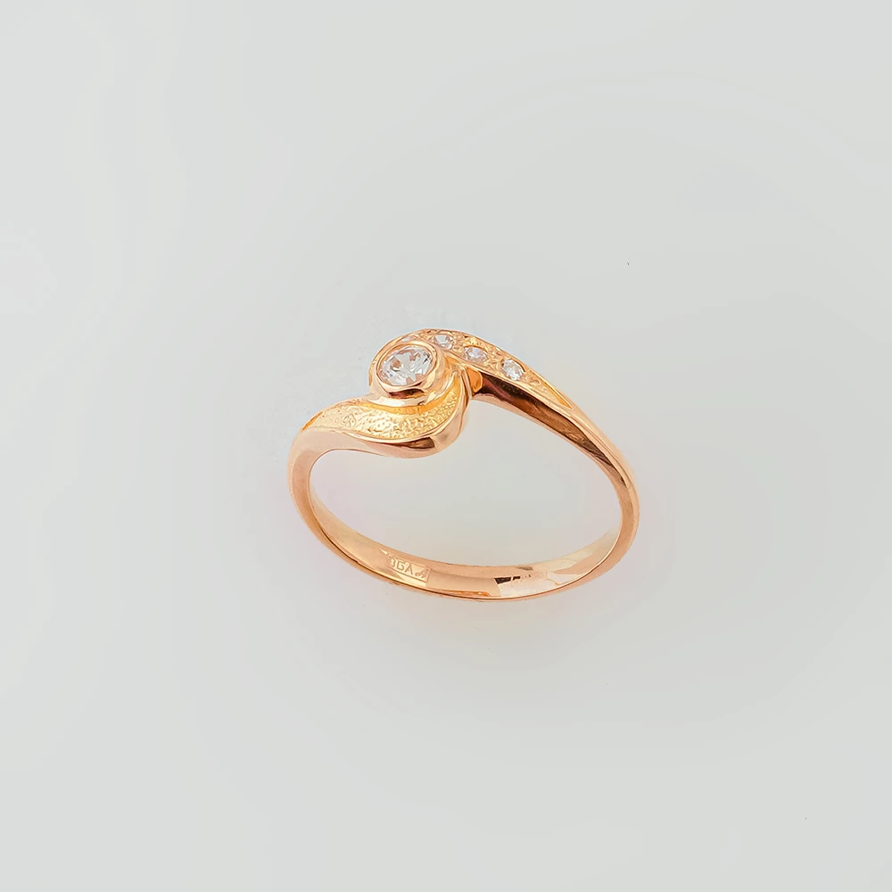 Кольцо с фианитом из красного золота 585 пробы