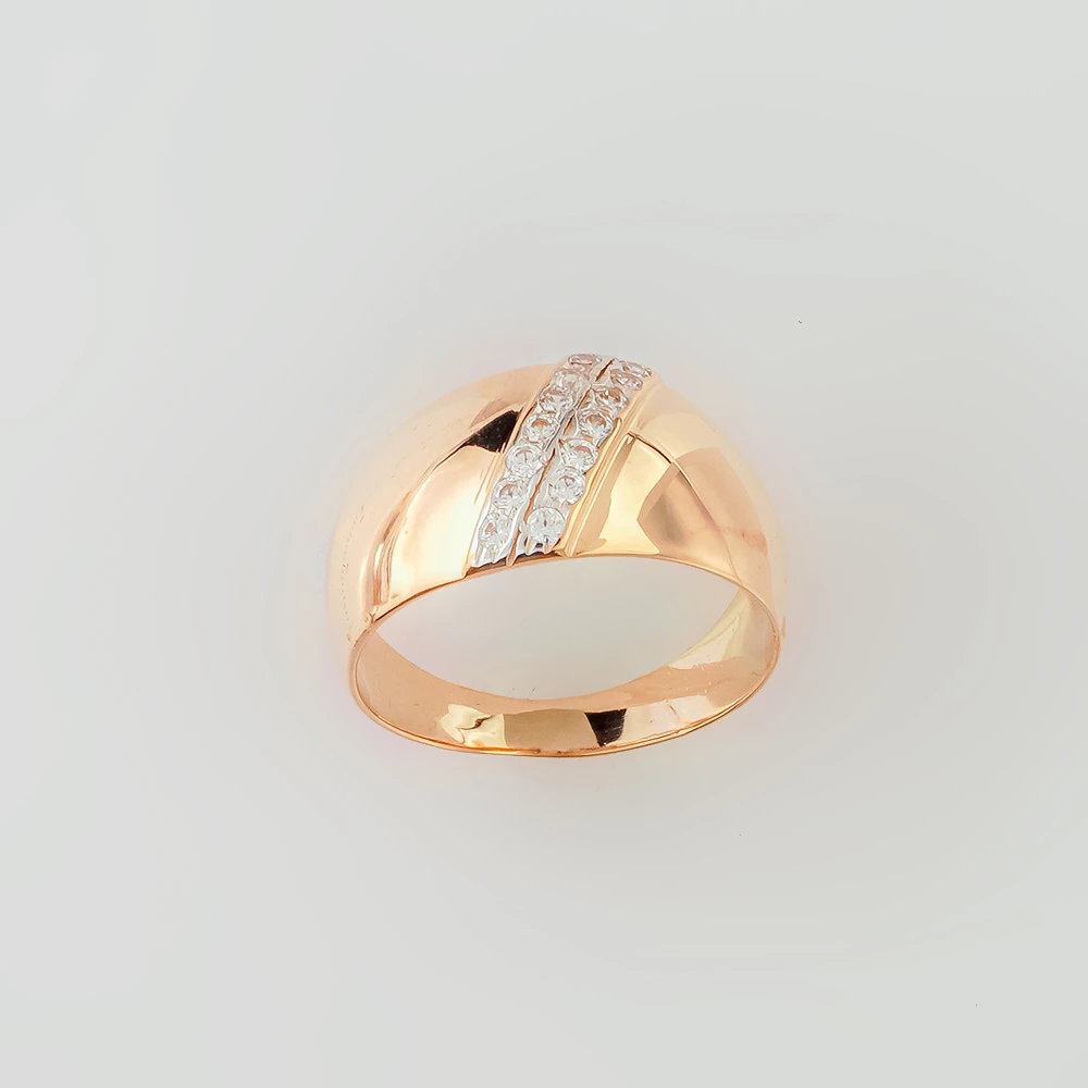 Кольцо с фианитом из красного золота 585 пробы