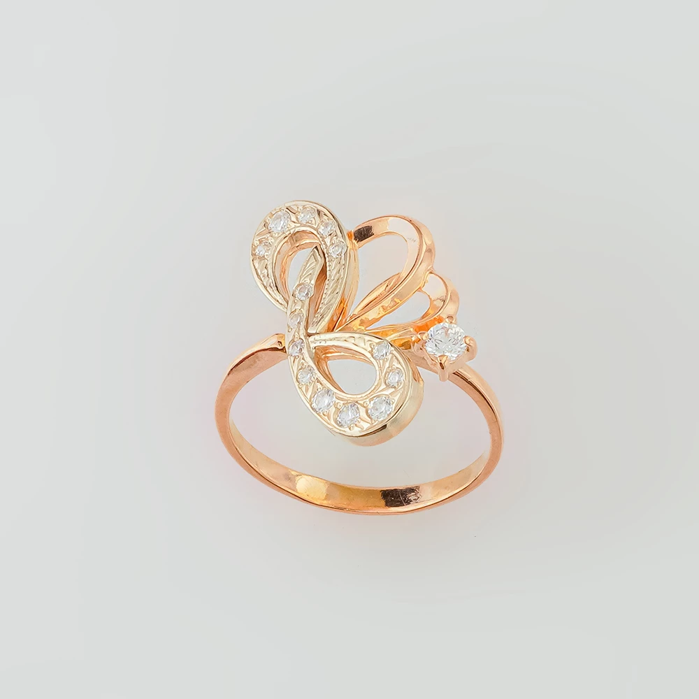 Кольцо с фианитом из красного золота 585 пробы