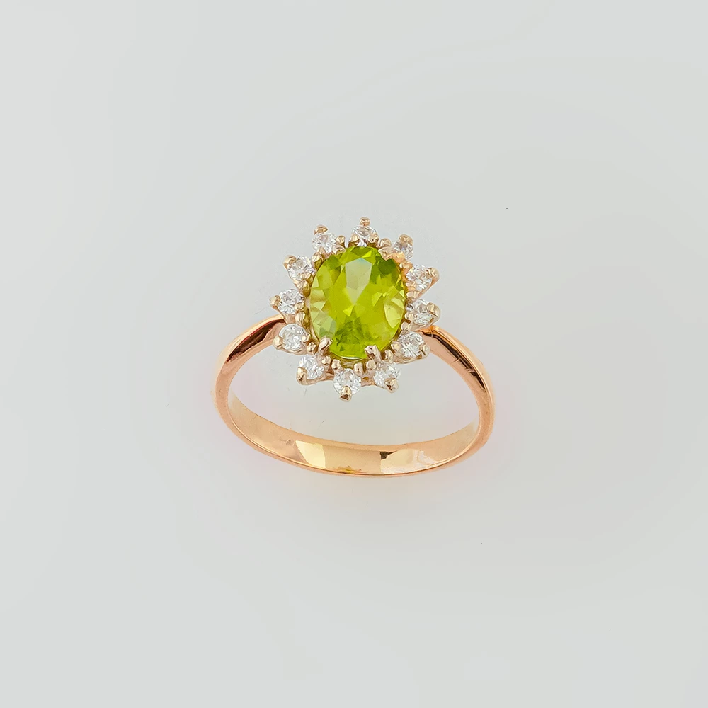 Кольцо с хризолитом из красного золота 585 пробы