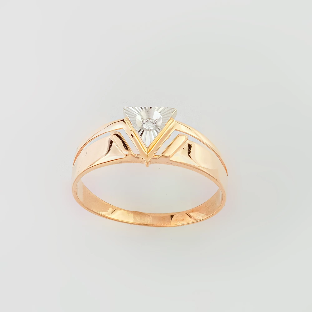 Кольцо с фианитом из красного золота 585 пробы