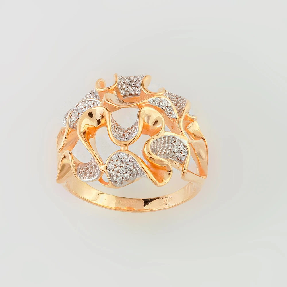 Кольцо с фианитом из красного золота 585 пробы