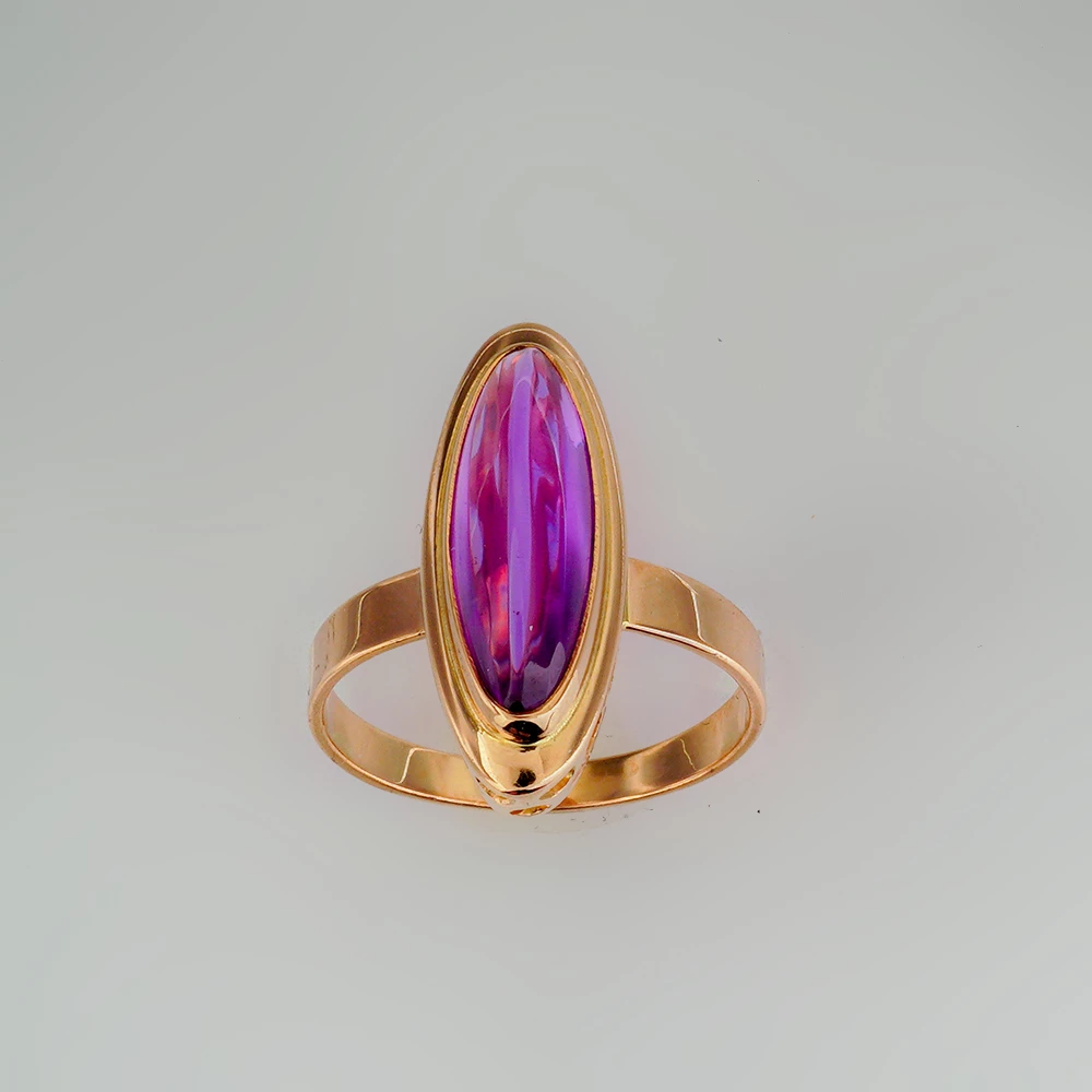 Кольцо с фианитом из красного золота 583 пробы