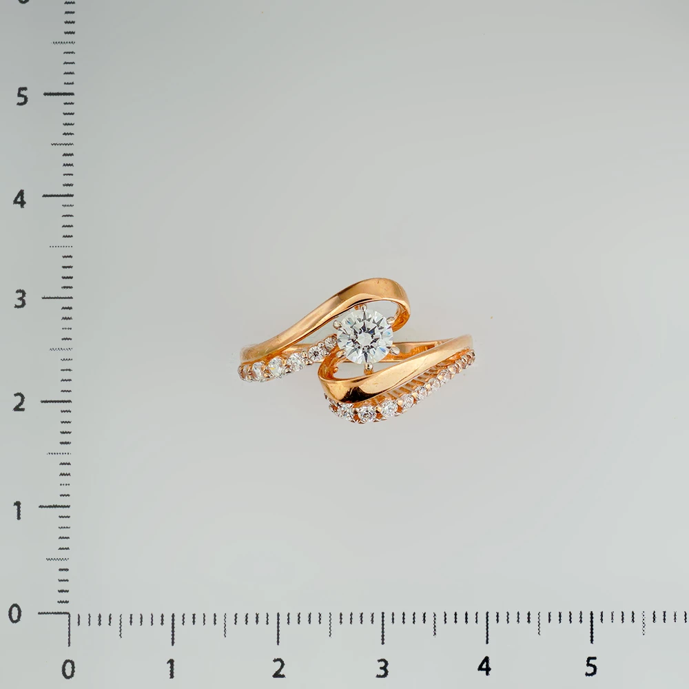 Кольцо с фианитом из красного золота 585 пробы