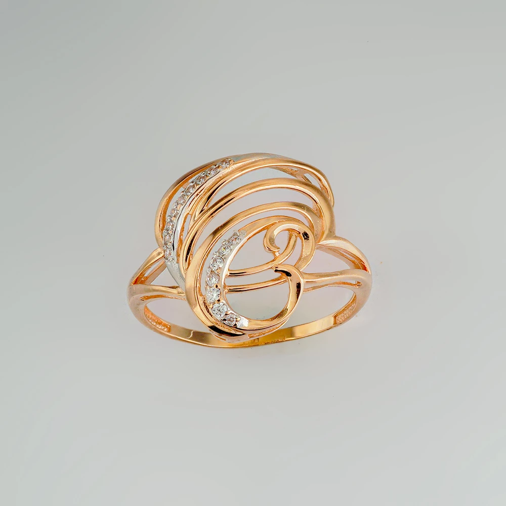 Кольцо с фианитом из красного золота 585 пробы