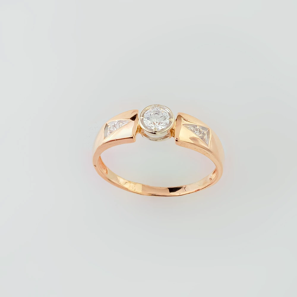 Кольцо с фианитом из красного золота 585 пробы