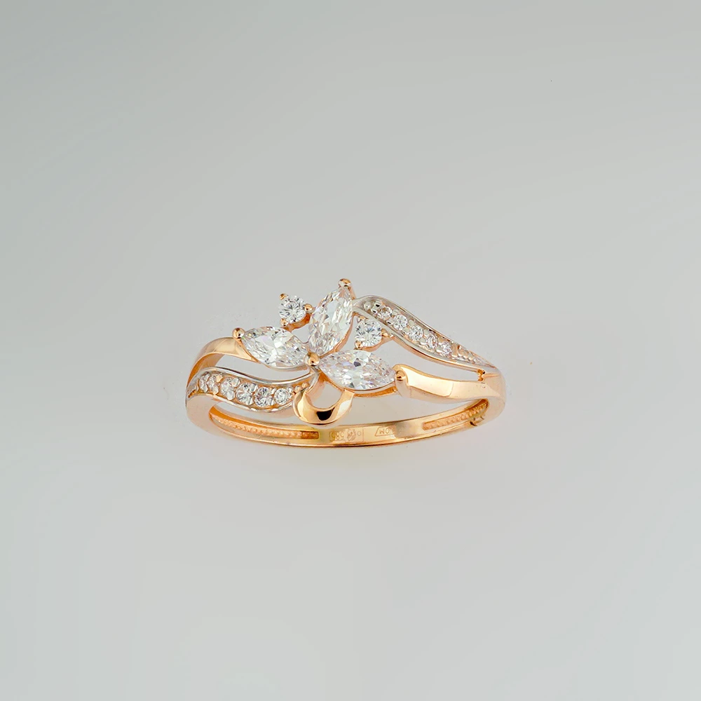 Кольцо с фианитом из красного золота 585 пробы