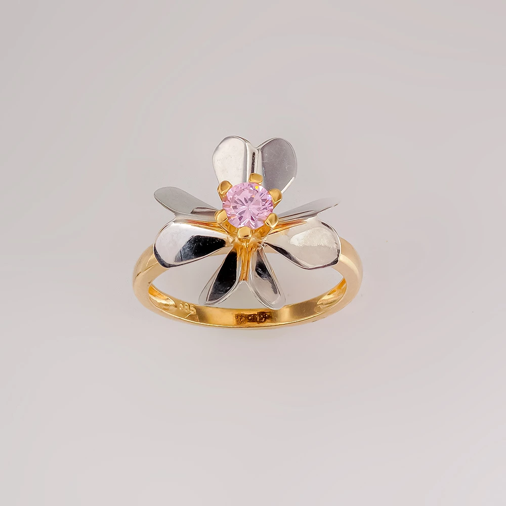 Кольцо с фианитом из желтого золота 585 пробы