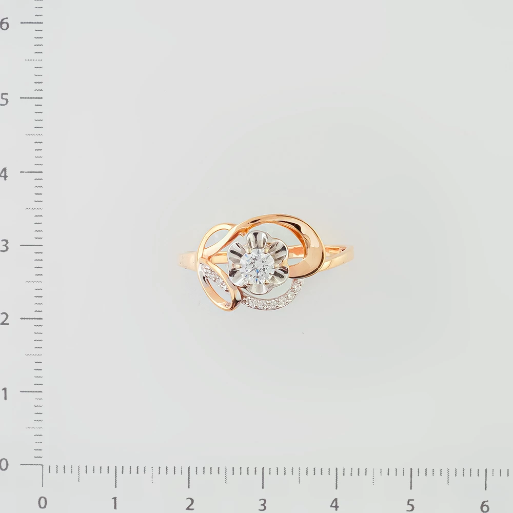 Кольцо с фианитом из красного золота 585 пробы