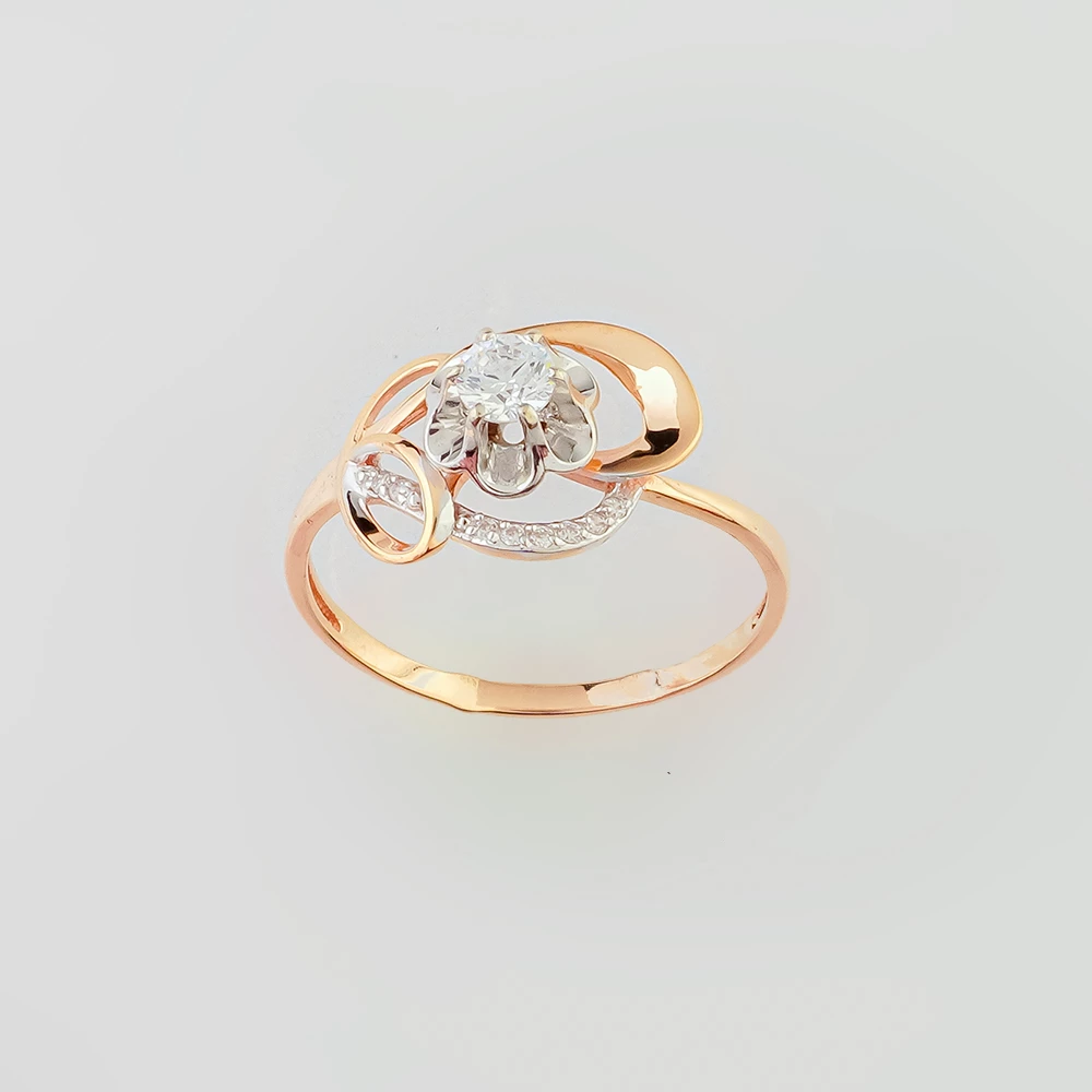 Кольцо с фианитом из красного золота 585 пробы