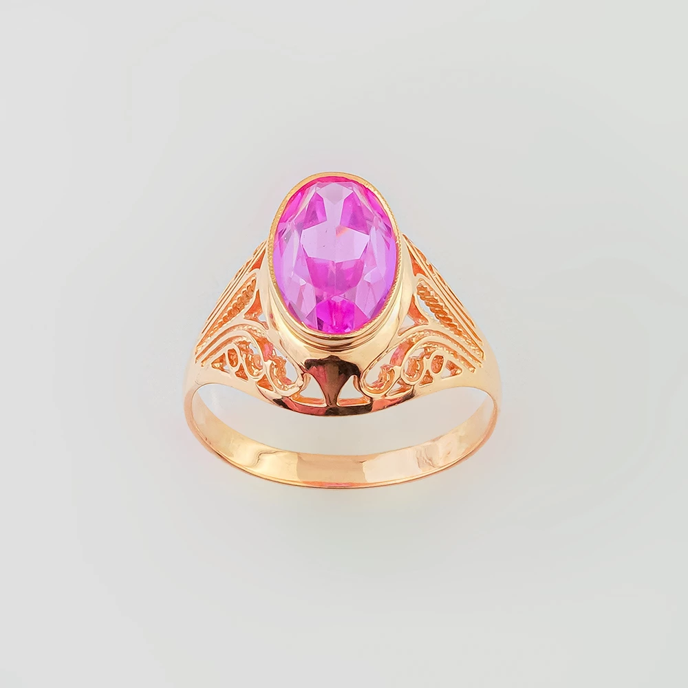 Кольцо с фианитом из красного золота 583 пробы