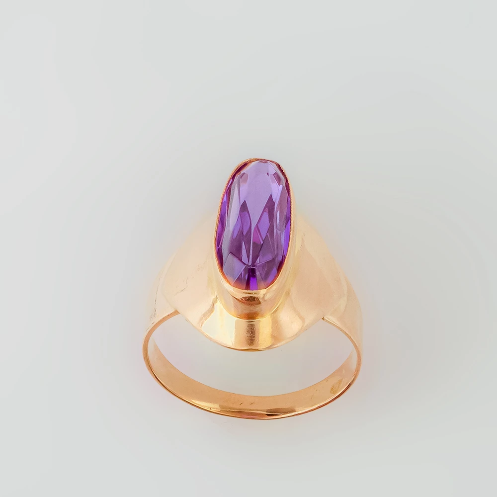 Кольцо с фианитом из красного золота 583 пробы