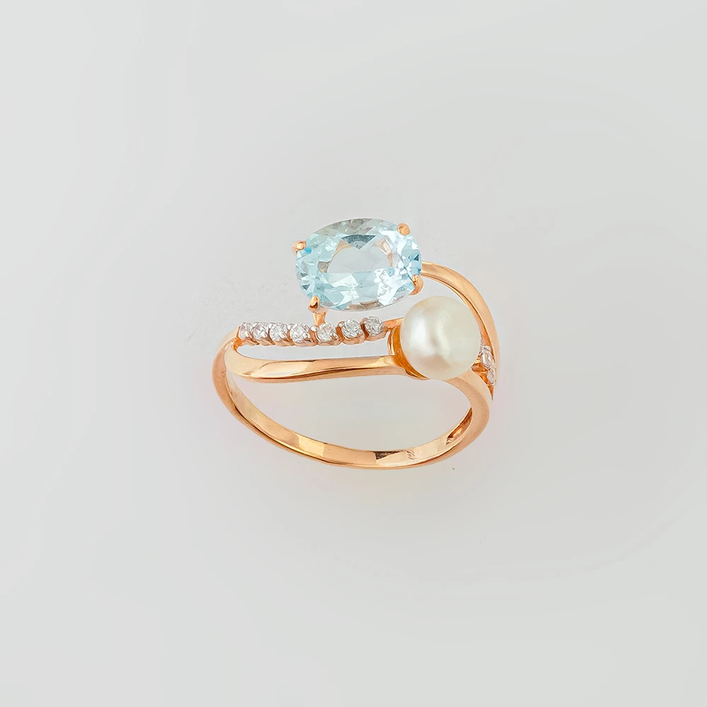 Кольцо с топазом из красного золота 585 пробы