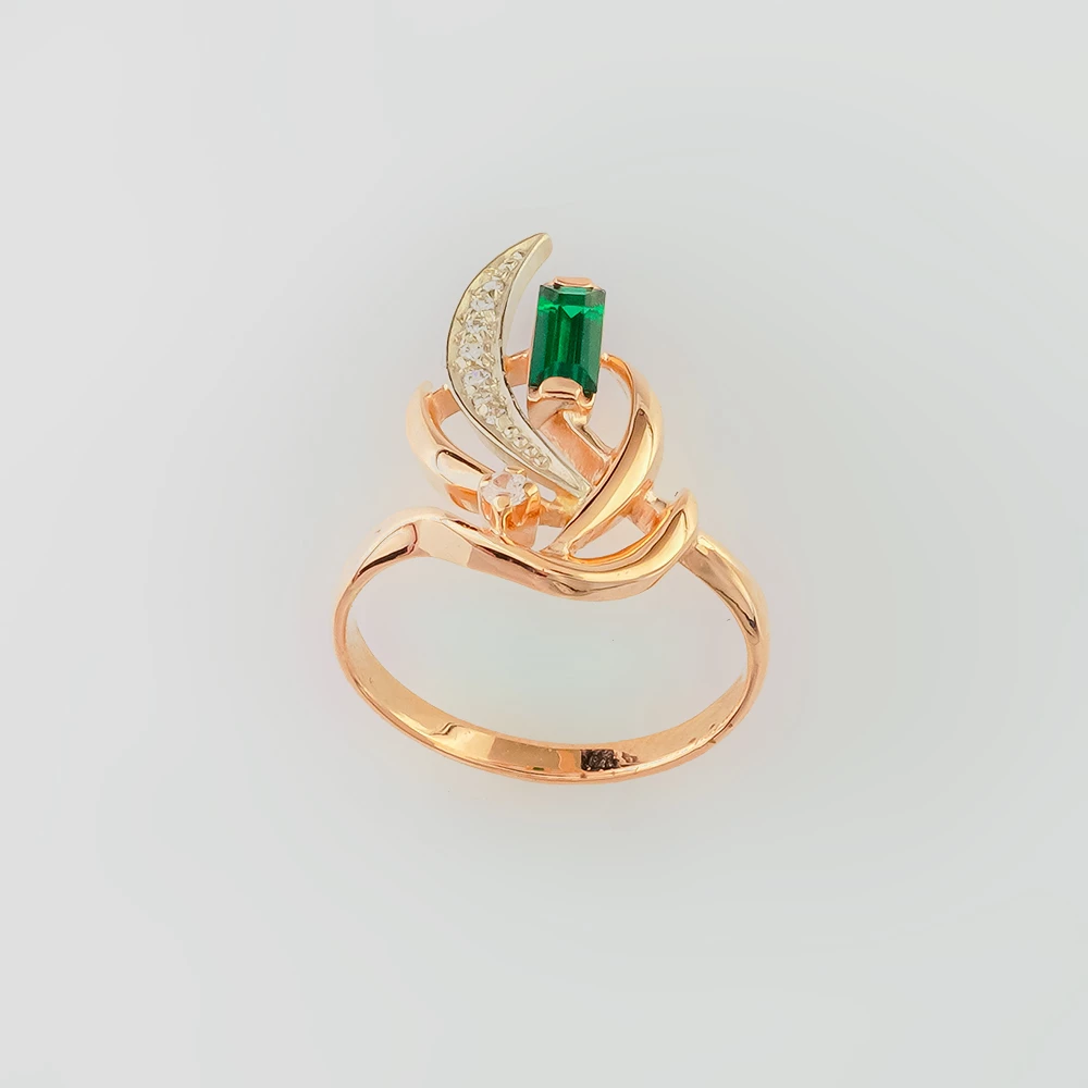 Кольцо с изумрудом синтетическим из красного золота 585 пробы