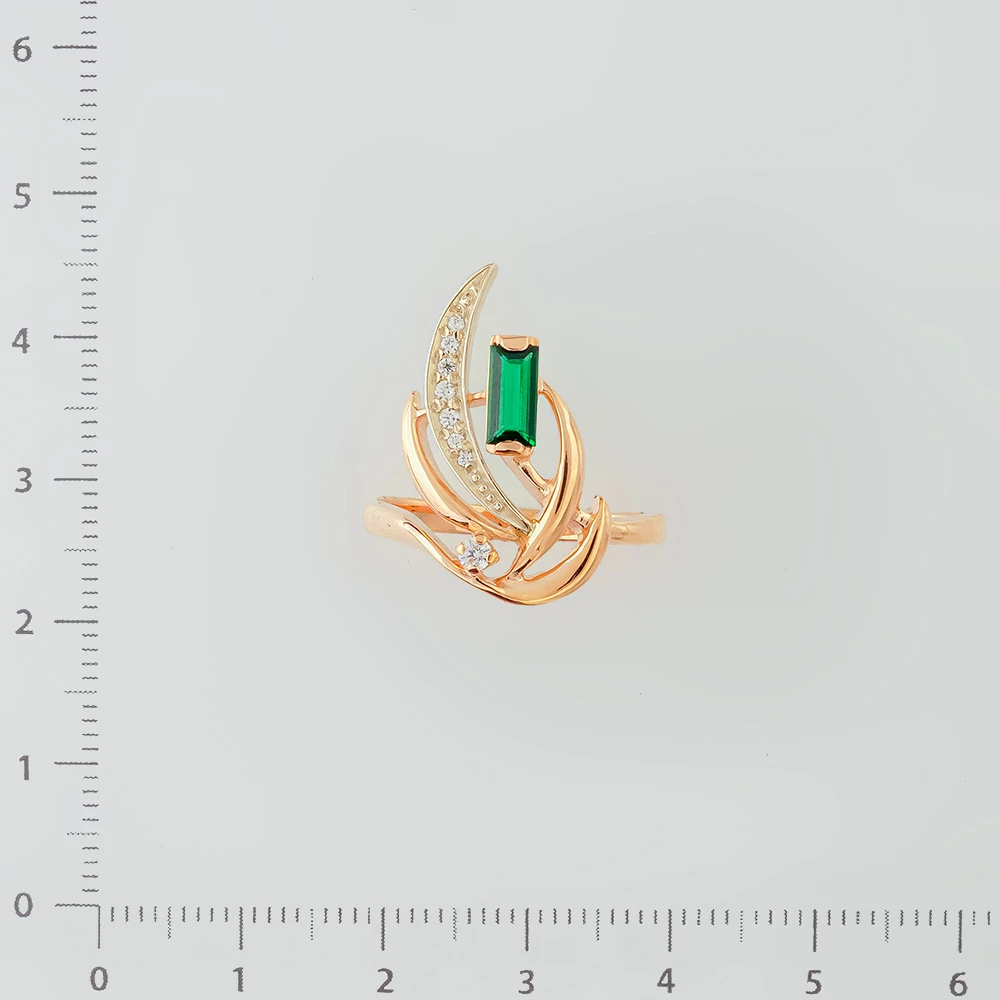 Кольцо с изумрудом синтетическим из красного золота 585 пробы