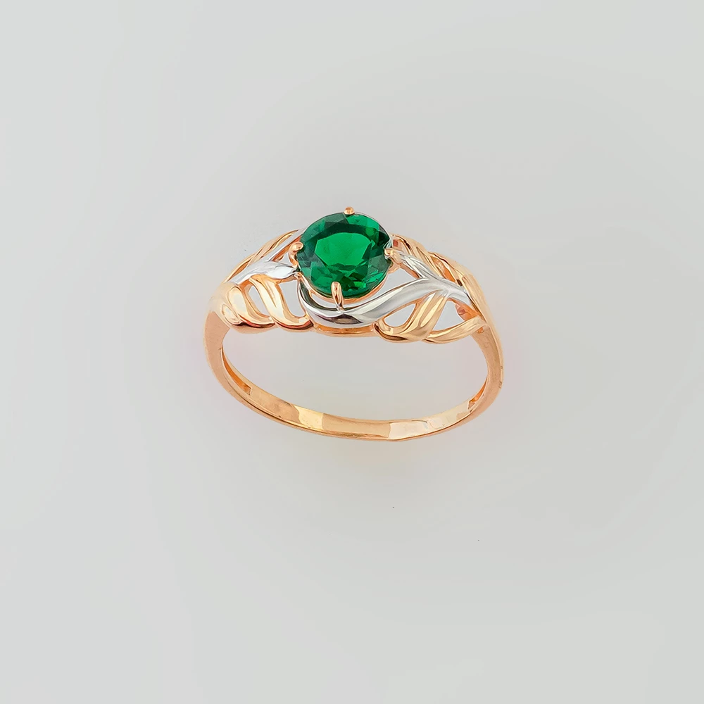 Кольцо с изумрудом синтетическим из красного золота 585 пробы