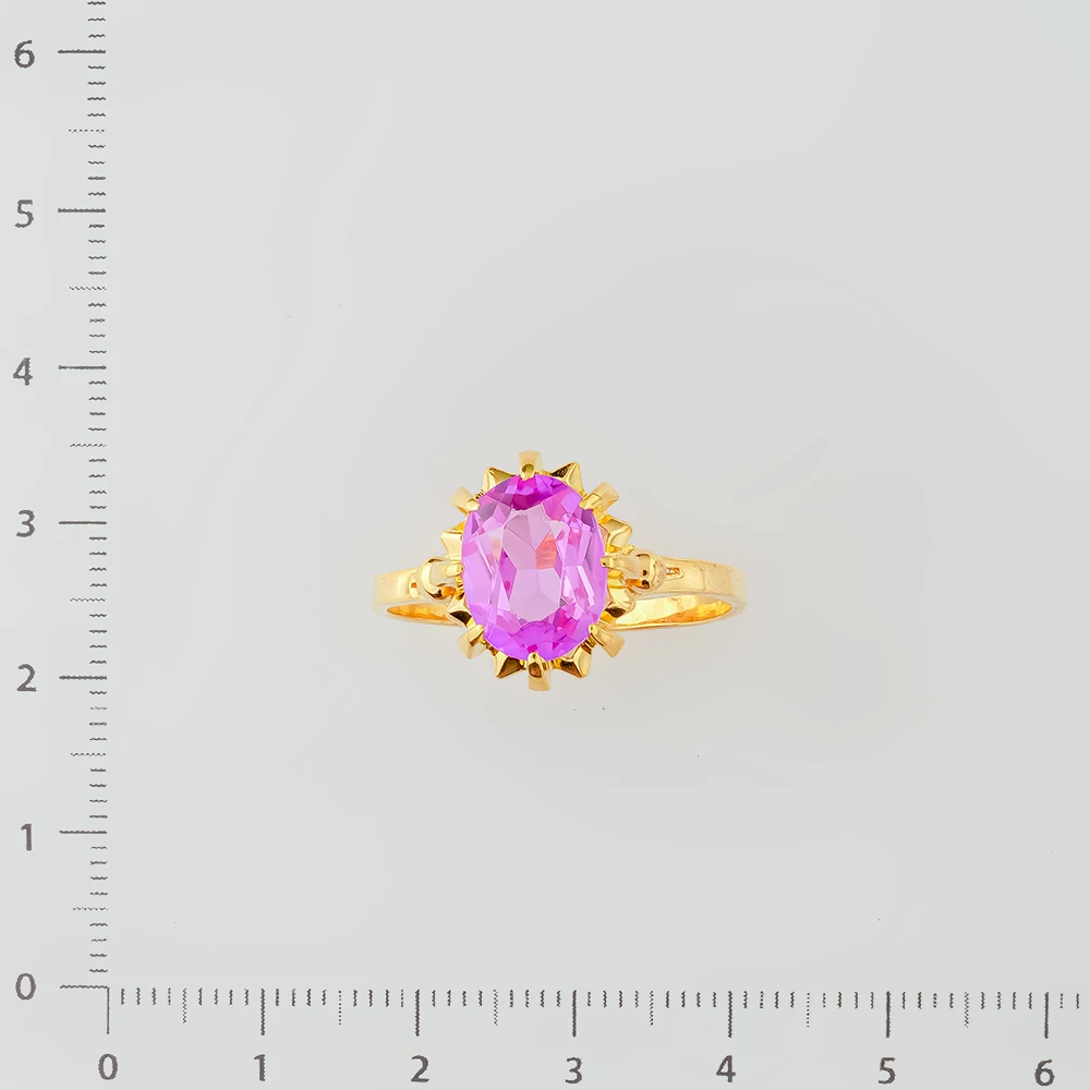 Кольцо с рубином синтетическим из желтого золота 750 пробы