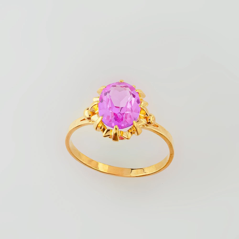 Кольцо с рубином синтетическим из желтого золота 750 пробы