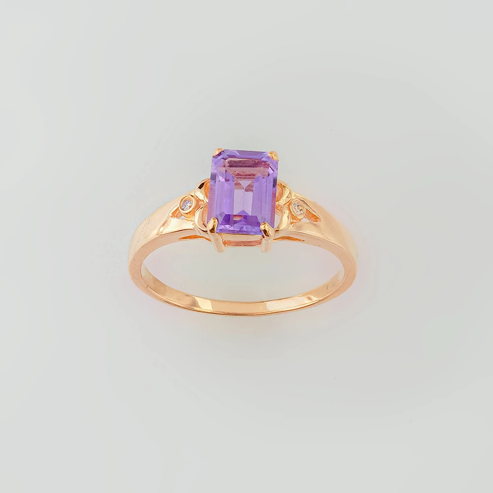 Кольцо с аметистом из красного золота 585 пробы
